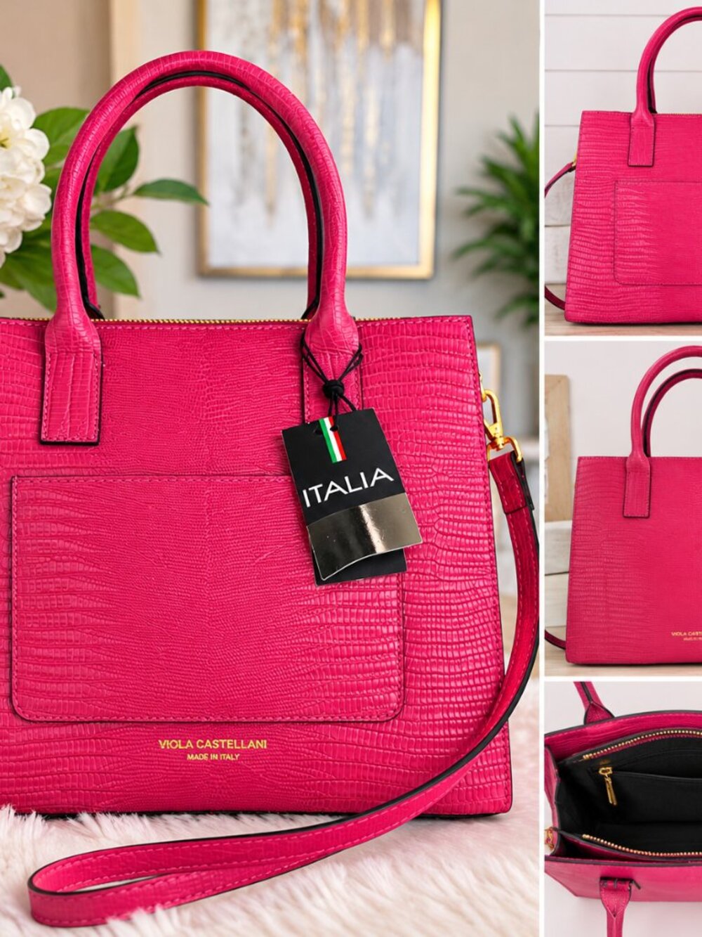 Made in Italy hot pink embossed leather purse - Picture 2 of 3